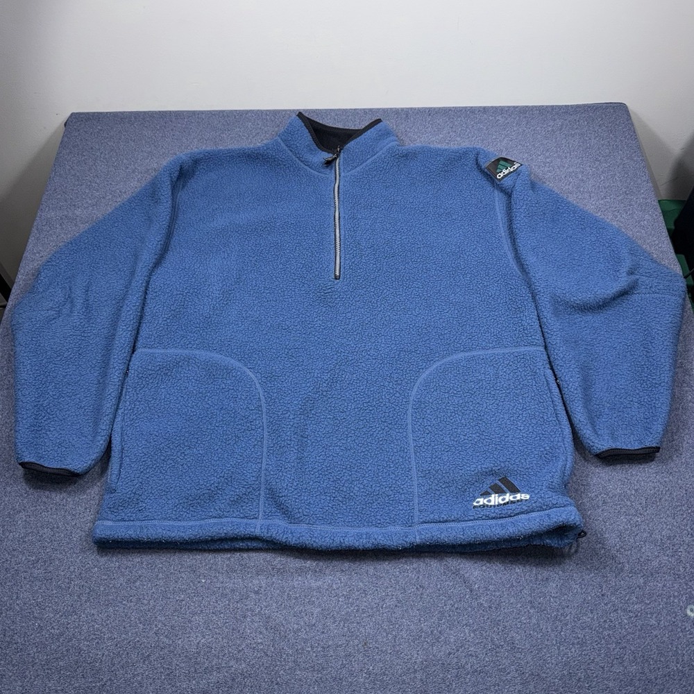 Vintage 90s Adidas Equipment EQT Fleece Half Zip Pullover Sweater Blue Medium